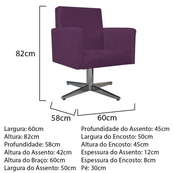 Kit Namoradeira e 02 Poltronas Beatriz Base Giratória de Metal Suede Roxo - STS Móveis - 4