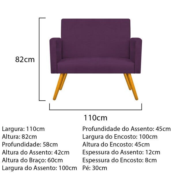 Kit Namoradeira e 02 Poltronas Beatriz Base Giratória de Metal Suede Roxo - STS Móveis - 5