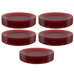 Conjunto 30 Pratos Plásticos Vermelhos Mesa Posta Eventos Bandejas Grandes Eventos Crippa - 2