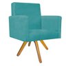 Kit Namoradeira, 02 Poltronas Beatriz e Puff Sofia Base Giratória de Madeira Suede Azul Turquesa - 2