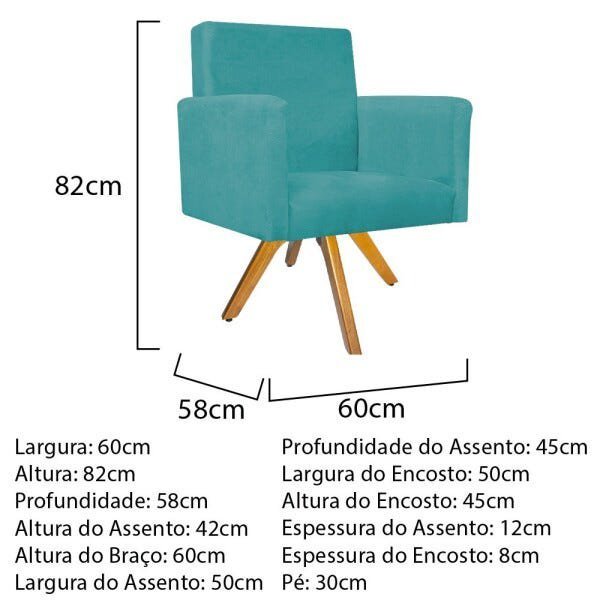 Kit Namoradeira, 02 Poltronas Beatriz e Puff Sofia Base Giratória de Madeira Suede Azul Turquesa - 5