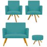 Kit Namoradeira, 02 Poltronas Beatriz e Puff Sofia Base Giratória de Madeira Suede Azul Turquesa - 1
