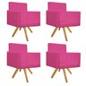 Kit 04 Poltronas Beatriz Base Giratória de Madeira Corano Pink - STS Móveis - 1