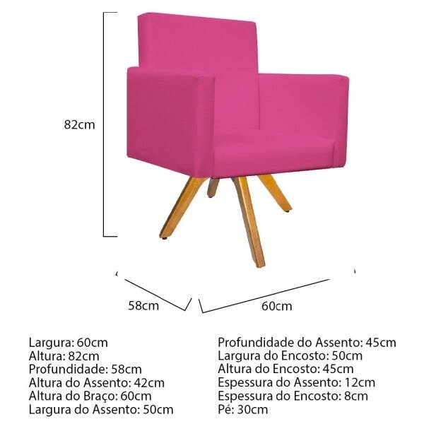 Kit 04 Poltronas Beatriz Base Giratória de Madeira Corano Pink - STS Móveis - 5