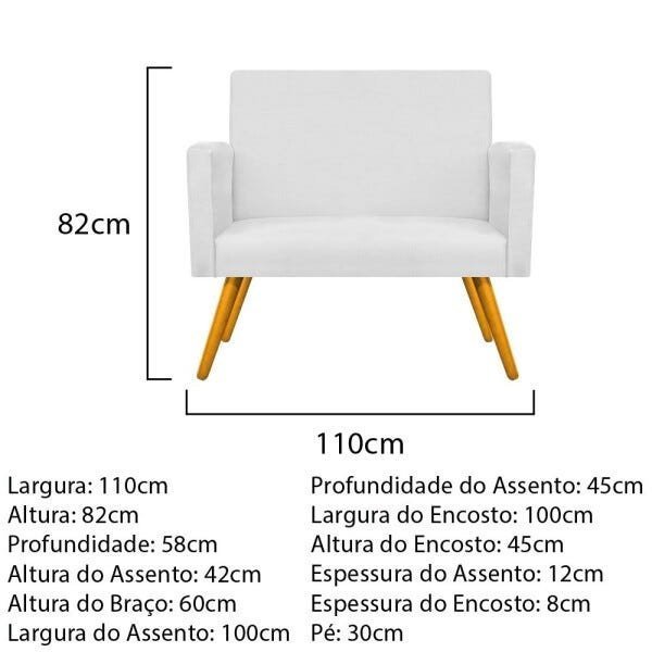 Kit Namoradeira Beatriz e 02 Puffs Sofia Base Giratória de Madeira Suede Branco - STS Móveis - 4
