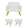 Kit Namoradeira Beatriz e 02 Puffs Sofia Base Giratória de Madeira Suede Branco - STS Móveis - 1