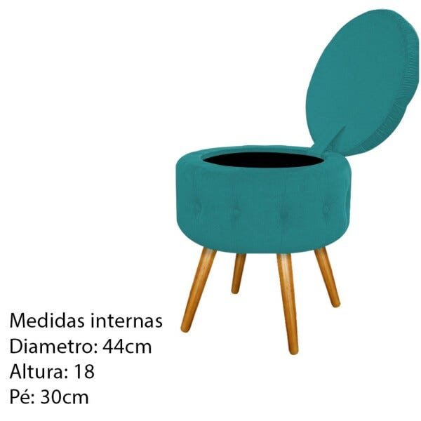Puff Londres Baú Palito Mel Suede Azul Turquesa - Sts Móveis - 5