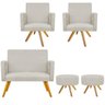Kit Namoradeira, 02 Poltronas Beatriz e 02 Puff Sofia Base Giratória de Madeira Suede Bege - STS M - 1