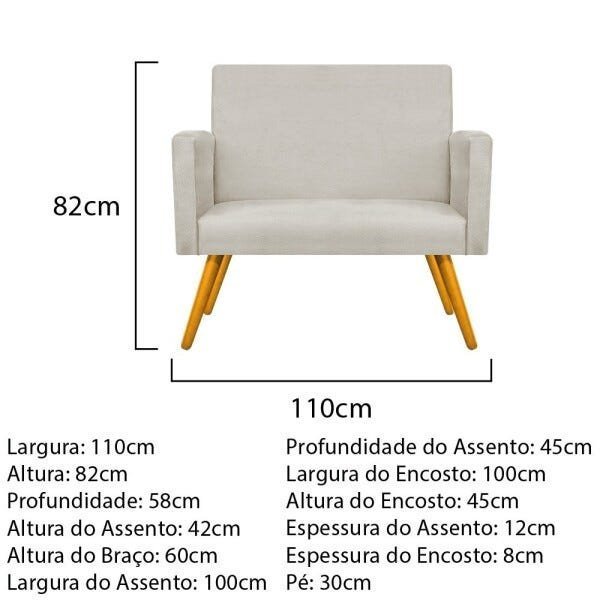 Kit Namoradeira, 02 Poltronas Beatriz e 02 Puff Sofia Base Giratória de Madeira Suede Bege - STS M - 6