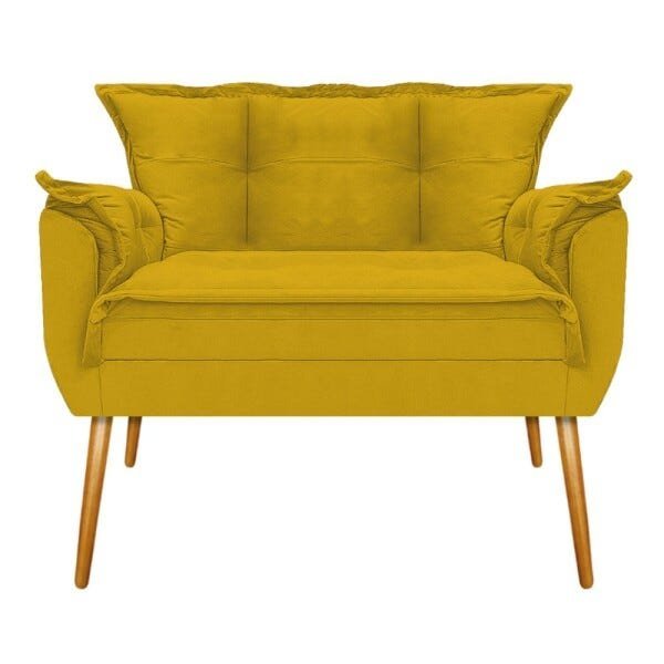 Kit Namoradeira, 02 Poltronas e Puff Opala Base Giratória Madeira Suede Amarelo - STS Móveis - 2