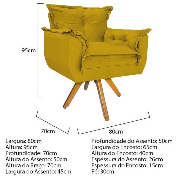 Kit Namoradeira, 02 Poltronas e Puff Opala Base Giratória Madeira Suede Amarelo - STS Móveis - 6