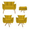 Kit Namoradeira, 02 Poltronas e Puff Opala Base Giratória Madeira Suede Amarelo - STS Móveis - 1