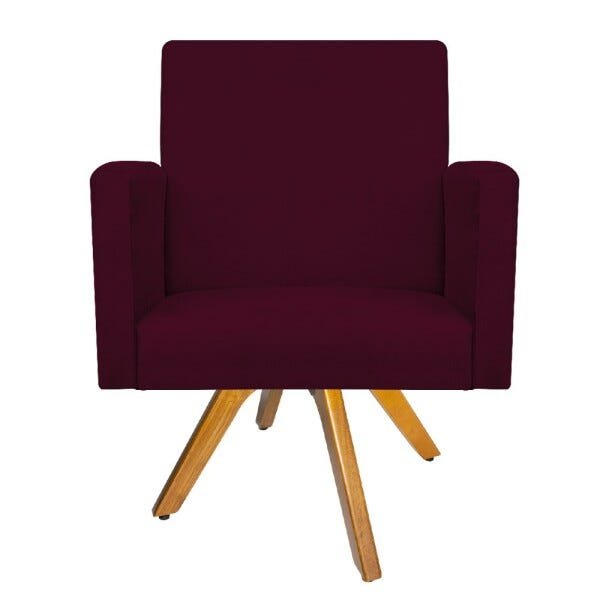 Kit 04 Poltronas Beatriz Base Giratória de Madeira Suede Bordô - STS Móveis - 3