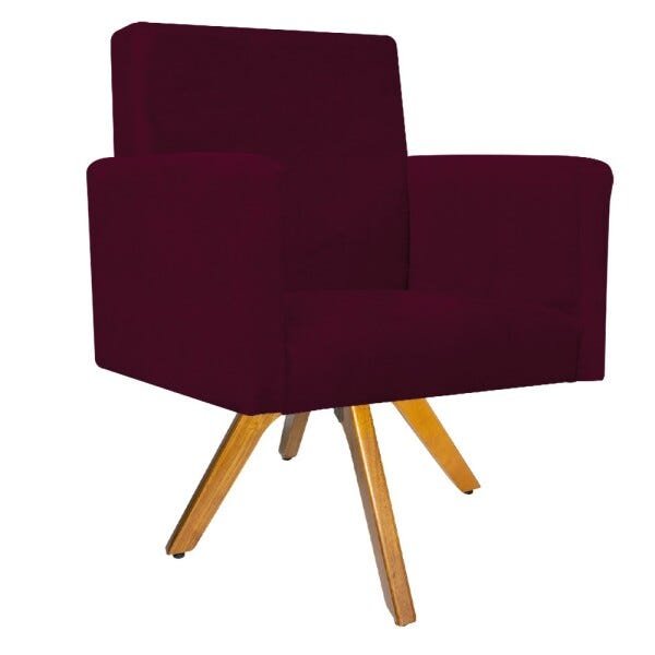 Kit 04 Poltronas Beatriz Base Giratória de Madeira Suede Bordô - STS Móveis - 2