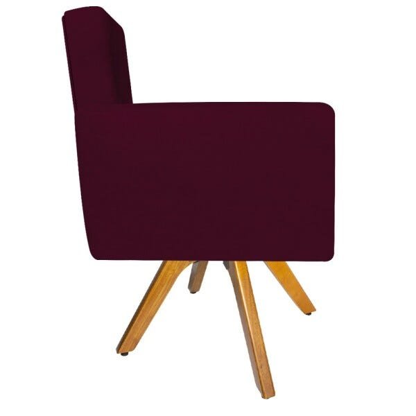 Kit 04 Poltronas Beatriz Base Giratória de Madeira Suede Bordô - STS Móveis - 4