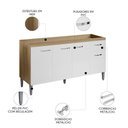 Ver imagem 3 de Balcão Gabinete de Pia Gabriela 4 Portas 1 Prateleira MDP 145cm Amêndoa e Branco