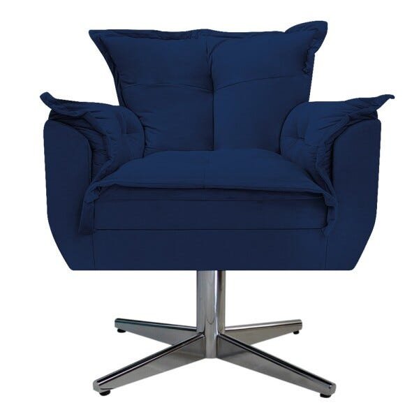 Poltrona Opala Base Giratória de Metal Suede Azul Marinho - Sts Móveis - 2