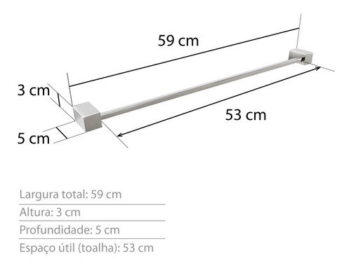 Toalheiro 60 Cm Quadratus Inox - Kromus Q505 - 3