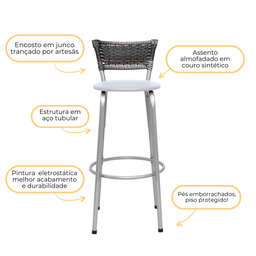 Kit 2 Banquetas Alta Vime Junco Degradê Sacada Àrea Gourmet Balcão Ilha Bancada bar piscina Cozinha - 4