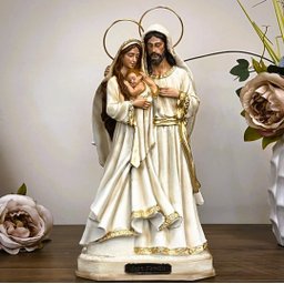 Imagem Sagrada Família Resina 20cm Marfim C/ Auréola Pequena - 2
