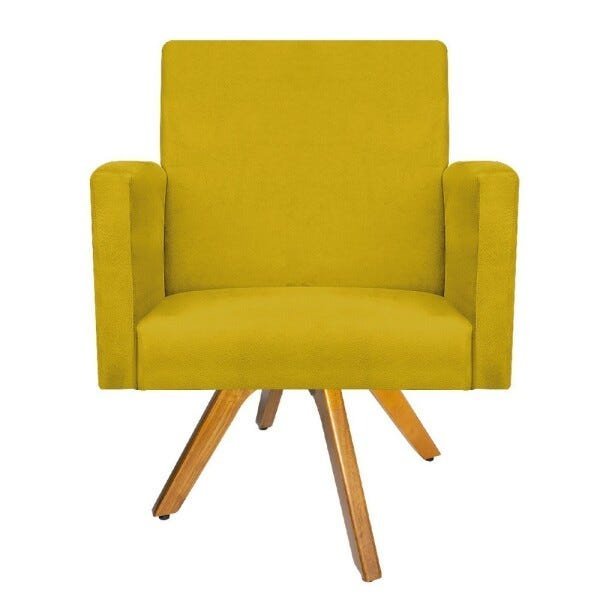 Kit Namoradeira e Poltrona Beatriz Base Giratória de Madeira Suede Amarelo - STS Móveis - 6