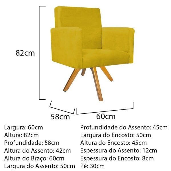 Kit Namoradeira e Poltrona Beatriz Base Giratória de Madeira Suede Amarelo - STS Móveis - 4