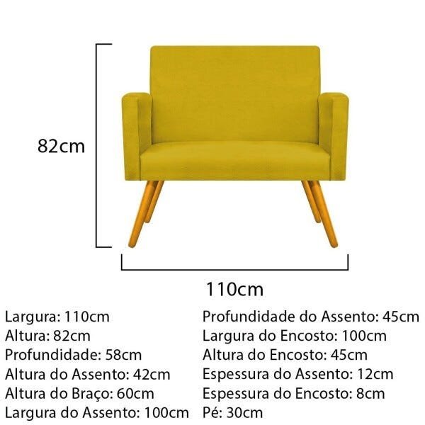 Kit Namoradeira e Poltrona Beatriz Base Giratória de Madeira Suede Amarelo - STS Móveis - 5