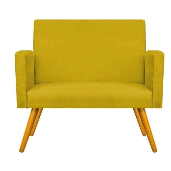 Kit Namoradeira e Poltrona Beatriz Base Giratória de Madeira Suede Amarelo - STS Móveis - 3