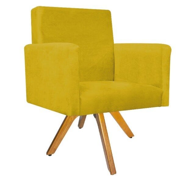 Kit Namoradeira e Poltrona Beatriz Base Giratória de Madeira Suede Amarelo - STS Móveis - 2