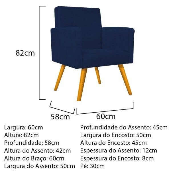Kit Namoradeira e Poltrona Beatriz Palito Mel Suede Azul Marinho - STS Móveis - 4