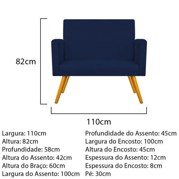 Kit Namoradeira e Poltrona Beatriz Palito Mel Suede Azul Marinho - STS Móveis - 5