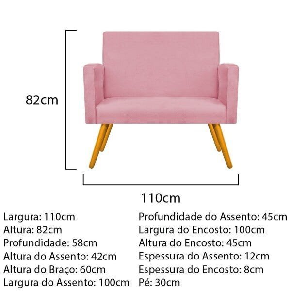 Kit Namoradeira, Poltrona Beatriz e Puff Sofia Palito Mel Suede Rosa Bebê - STS Móveis - 6