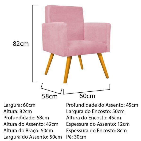 Kit Namoradeira, Poltrona Beatriz e Puff Sofia Palito Mel Suede Rosa Bebê - STS Móveis - 5