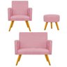 Kit Namoradeira, Poltrona Beatriz e Puff Sofia Palito Mel Suede Rosa Bebê - STS Móveis - 1