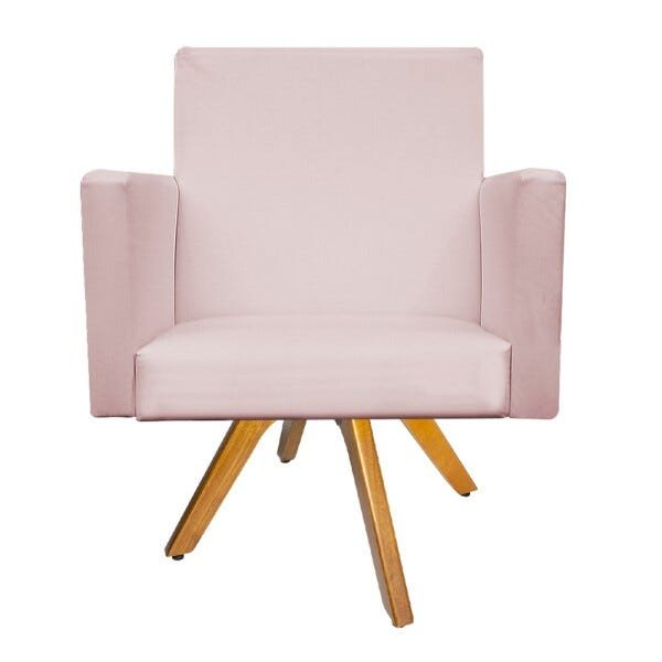 Kit Poltrona Beatriz e Puff Sofia Base Giratória de Madeira Corano Rosa Bebê - STS Móveis - 3