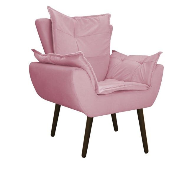 Poltrona Apolo Pés Palito Tabaco Suede Rosa Bebê - STS Móveis - 1