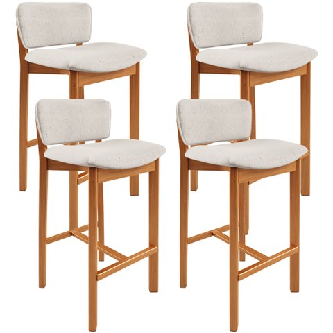 Kit 04 Banquetas Alta para Cozinha Sala de Jantar Bar Dara L02 Linho Cru - Lyam Decor