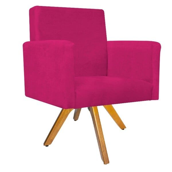 Kit Poltrona Beatriz e Puff Sofia Base Giratória de Madeira Suede Pink - STS Móveis - 2
