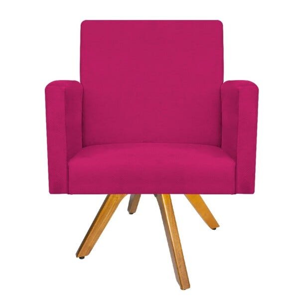 Kit Poltrona Beatriz e Puff Sofia Base Giratória de Madeira Suede Pink - STS Móveis - 6