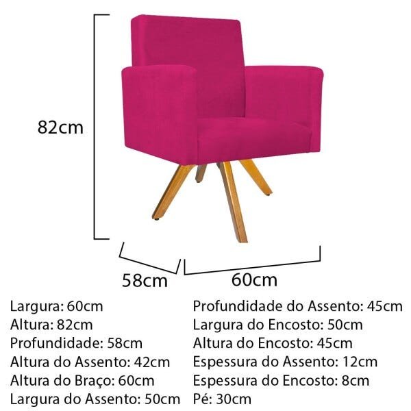 Kit Poltrona Beatriz e Puff Sofia Base Giratória de Madeira Suede Pink - STS Móveis - 4