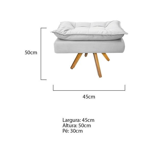 Kit Namoradeira e 2 Puff Opala Base Giratória de Madeira Suede Branco - Sts Móveis - 5