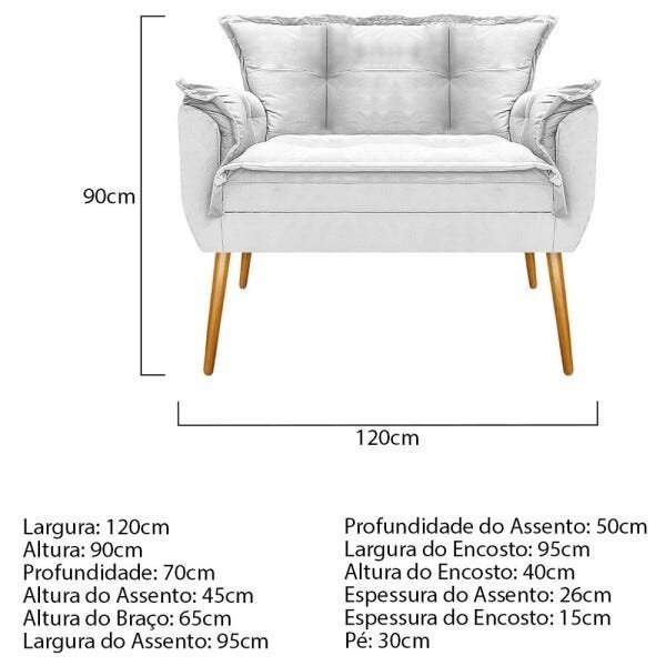 Kit Namoradeira e 2 Puff Opala Base Giratória de Madeira Suede Branco - Sts Móveis - 4