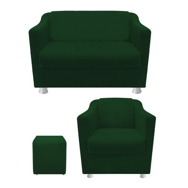 kit Poltrona, Namoradeira Tilla e Puff Dado Suede Verde - STS Móveis - 1