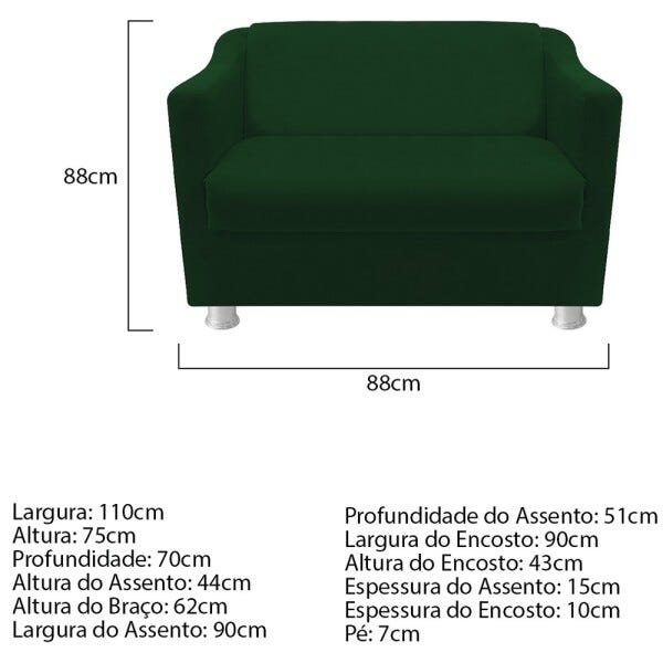 kit Poltrona, Namoradeira Tilla e Puff Dado Suede Verde - STS Móveis - 6