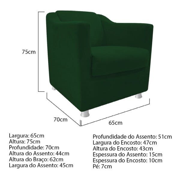 kit Poltrona, Namoradeira Tilla e Puff Dado Suede Verde - STS Móveis - 5