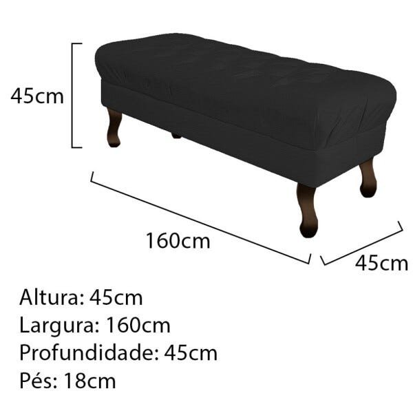 Puff Retrô 160cm Luis XV Corano Preto - Sts Móveis - 3