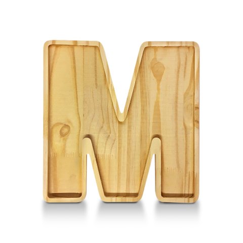 Petisqueira Letra M Tabua com Rebaixo Madeira Pinus Cesta Presente Decoração Mesa Posta - Woodspot