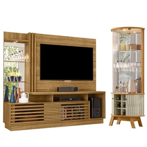 Estante Home Theater Frizz Plus Cumaru com Cristaleira Marina Cumaru Opala - Madetec