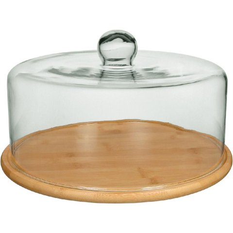 Prato Bolo Boliera Redondo Home&co Tampa Vidro Bambu 19x33x33cm