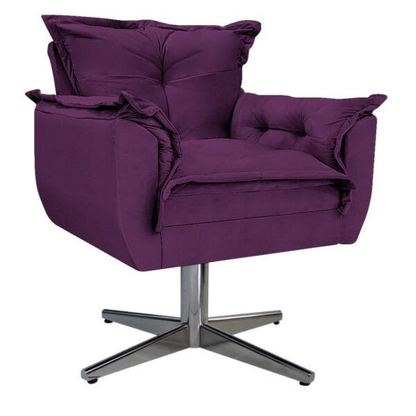 Kit 2 Poltronas Opala Base Giratória de Metal Suede Roxo - Sts Móveis - 2